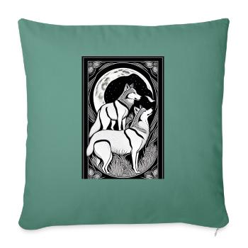 coloring page of pack of wolves howling at the moo - Throw Pillow Cover 17.5” x 17.5” - cypress green - Front