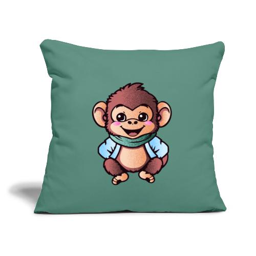 Adorable Happy Monkey in Scarf - Throw Pillow Cover 17.5” x 17.5”