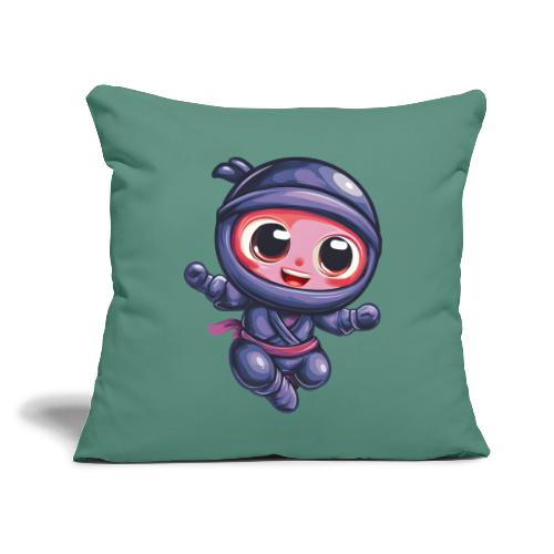 Joyful Cartoon Baby Ninja Jumping in Action - Throw Pillow Cover 17.5” x 17.5”