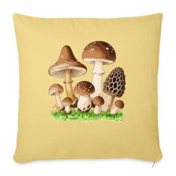 Vintage Botanical Mushroom Illustration Art - Throw Pillow Cover 17.5” x 17.5” - washed yellow - Front
