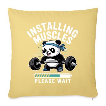Panda Weightlifter: Please Wait - Throw Pillow Cover 17.5” x 17.5” - washed yellow - Front