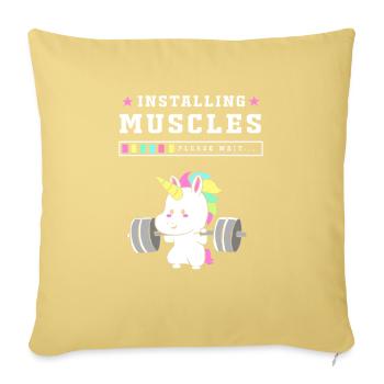Gym Unicorn Weightlifting - Throw Pillow Cover 17.5” x 17.5” - washed yellow - Front