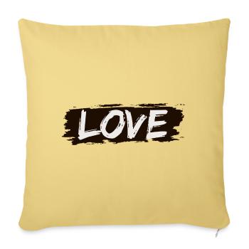 Rustic Brush LOVE on Brown - Throw Pillow Cover 17.5” x 17.5” - washed yellow - Front