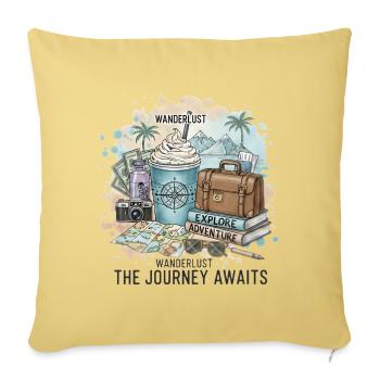 Wanderlust Journey Awaits - Throw Pillow Cover 17.5” x 17.5” - washed yellow - Front