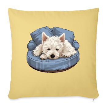 Sleepy Whispers Whimsical Westie Dreamland - Throw Pillow Cover 17.5” x 17.5” - washed yellow - Front