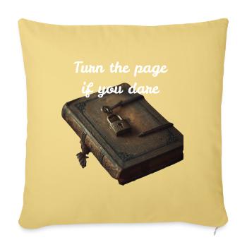 Turn the Page If You Dare - Locked Book Mystery - Throw Pillow Cover 17.5” x 17.5” - washed yellow - Front