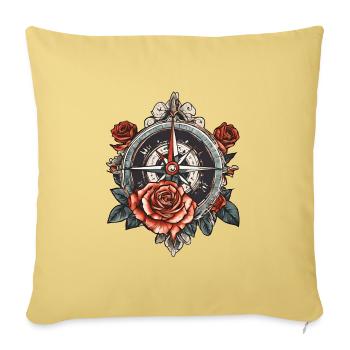 Compass / Roses / travel / Wilderness / Signpost - Throw Pillow Cover 17.5” x 17.5” - washed yellow - Front
