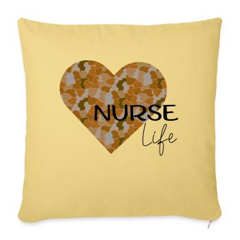 Nurse Life Blue Camo Hart - Throw Pillow Cover 17.5” x 17.5” - washed yellow - Front