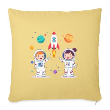 Cosmic Kids Rocket Launch - Throw Pillow Cover 17.5” x 17.5” - washed yellow - Front