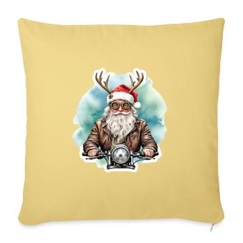 Biker Santa Claus on Motorcycle Christmas Rider - Throw Pillow Cover 17.5” x 17.5” - washed yellow - Front