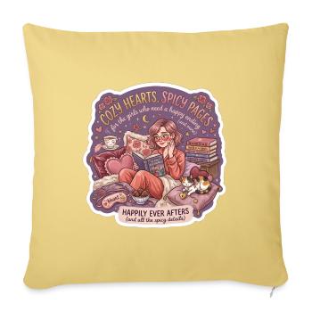 Cozy hearts, Spicy pages - Throw Pillow Cover 17.5” x 17.5” - washed yellow - Front