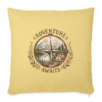 Cottagecore Compass Adventure Nature Illustration - Throw Pillow Cover 17.5” x 17.5” - washed yellow - Front
