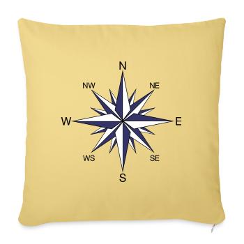 Compass Rose Navy & White - Throw Pillow Cover 17.5” x 17.5” - washed yellow - Front
