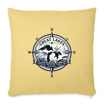 Great Lakes Compass Map Emblem - Throw Pillow Cover 17.5” x 17.5” - washed yellow - Front