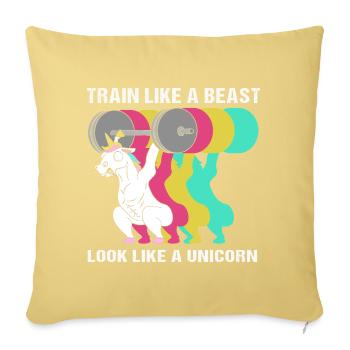 Weightlifting Gym Unicorn - Throw Pillow Cover 17.5” x 17.5” - washed yellow - Front