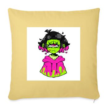 Neon Green Cyclops Girl Aesthetic Art - Throw Pillow Cover 17.5” x 17.5” - washed yellow - Front