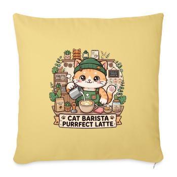 Cat Barista Purrfect Latte - Throw Pillow Cover 17.5” x 17.5” - washed yellow - Front