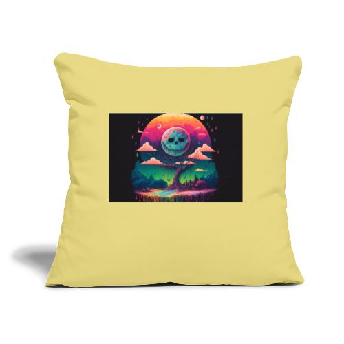 A Full Skull Moon Smiles Down On You - Psychedelic - Throw Pillow Cover 17.5” x 17.5”