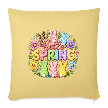 Hello Spring Cute Bunny Flowers Colorful Easter Ae - Throw Pillow Cover 17.5” x 17.5” - washed yellow - Front