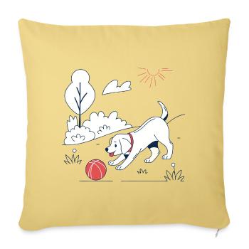 Cute Dog Playing Ball Coloring Page Illustration - Throw Pillow Cover 17.5” x 17.5” - washed yellow - Front