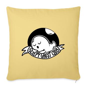 Sleepy Ghost on Ribbon - Throw Pillow Cover 17.5” x 17.5” - washed yellow - Front