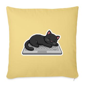 Cozy Black Cat on Laptop - Throw Pillow Cover 17.5” x 17.5” - washed yellow - Front