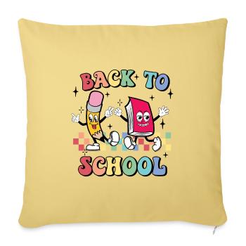 Back To School, Cute, Retro, Vintage, Checkerboard - Throw Pillow Cover 17.5” x 17.5” - washed yellow - Front