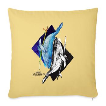 Blue Brushstroke whale & single fin surfboard - Throw Pillow Cover 17.5” x 17.5” - washed yellow - Front