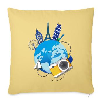Globe Travel Montage - Throw Pillow Cover 17.5” x 17.5” - washed yellow - Front