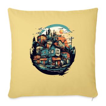 Small Town City - Throw Pillow Cover 17.5” x 17.5” - washed yellow - Front