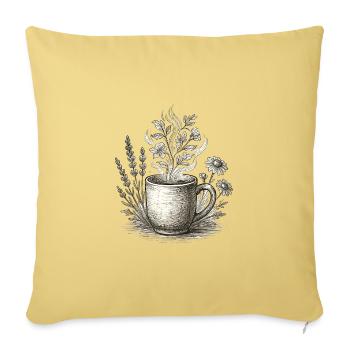 Rustic Herbal Tea Botanical Illustration - Throw Pillow Cover 17.5” x 17.5” - washed yellow - Front