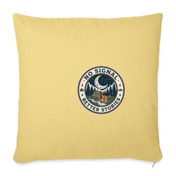 No Signal Better Stories - Camping Vintage Badge  - Throw Pillow Cover 17.5” x 17.5” - washed yellow - Front