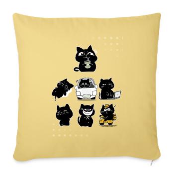 Cute Black Cat Character - Throw Pillow Cover 17.5” x 17.5” - washed yellow - Front