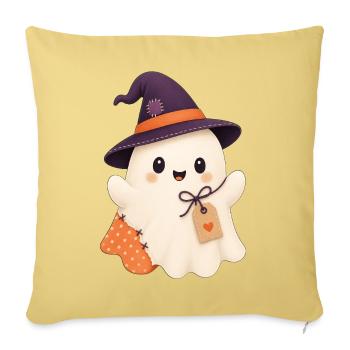 Cute Ghost Halloween Scrapbook Arts Crafts  - Throw Pillow Cover 17.5” x 17.5” - washed yellow - Front