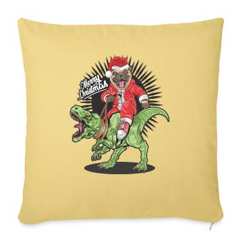 christmas santa claus pug dog riding rex dinosaur - Throw Pillow Cover 17.5” x 17.5” - washed yellow - Front