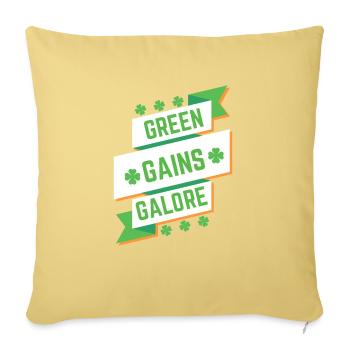 Green Gains Galore Fitness T Shirt - Throw Pillow Cover 17.5” x 17.5” - washed yellow - Front