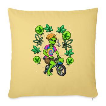 Alien Hippie Stoner Trip - Throw Pillow Cover 17.5” x 17.5” - washed yellow - Front