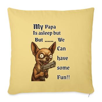 Pistol Pup Mischief - Throw Pillow Cover 17.5” x 17.5” - washed yellow - Front