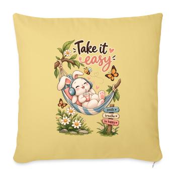 Take It Easy Bunny Hammock - Throw Pillow Cover 17.5” x 17.5” - washed yellow - Front