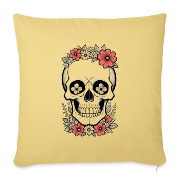 Flower Skull - Throw Pillow Cover 17.5” x 17.5” - washed yellow - Front