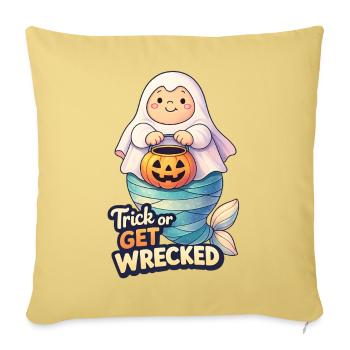 Kawaii Halloween Mermaid Mummy - Throw Pillow Cover 17.5” x 17.5” - washed yellow - Front