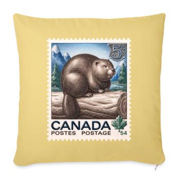 Vintage Canada Beaver Postage Stamp Art - Throw Pillow Cover 17.5” x 17.5” - washed yellow - Front