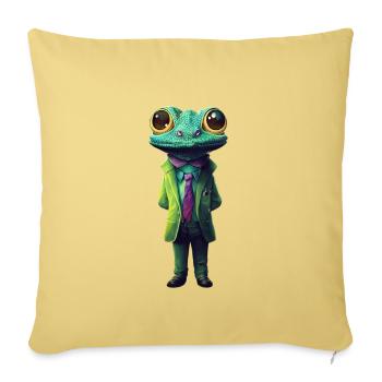 CoolNimals cute Chameleon wearing a suit - Throw Pillow Cover 17.5” x 17.5” - washed yellow - Front