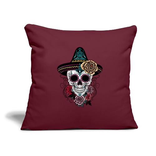 Sugar Skull Halloween Roses Sombrero - Throw Pillow Cover 17.5” x 17.5”