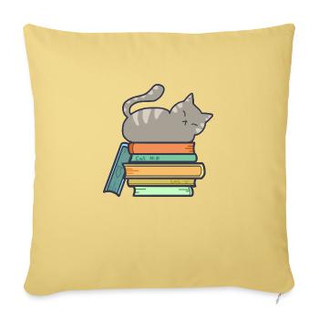 Cute Sleepy Cat In Books - Throw Pillow Cover 17.5” x 17.5” - washed yellow - Front