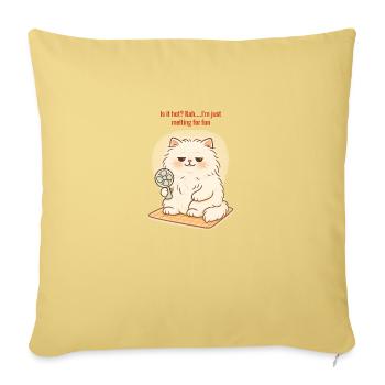 Fluffy Cat Melting for Fun – Funny Kawaii Hot Weat - Throw Pillow Cover 17.5” x 17.5” - washed yellow - Front