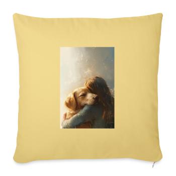 Heartwarming Hug Between Girl and Dog - Throw Pillow Cover 17.5” x 17.5” - washed yellow - Front