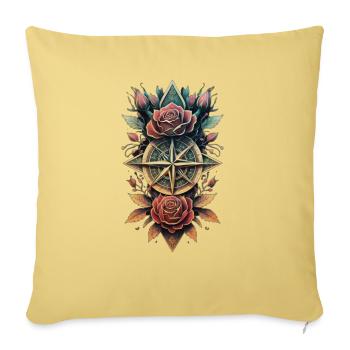 Sacred Bliss: Rose Compass Tattoo Elegance - Throw Pillow Cover 17.5” x 17.5” - washed yellow - Front