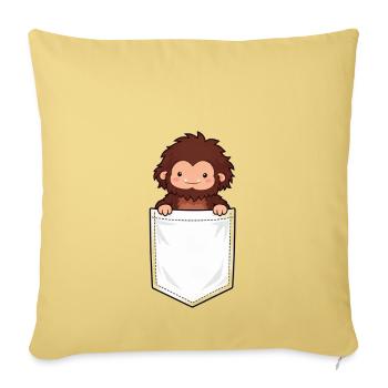 Cute Sasquatch Pocket Tee – Funny Bigfoot Hiking - Throw Pillow Cover 17.5” x 17.5” - washed yellow - Front