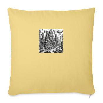 Imaginative Metropolis: Whimsical Cityscape - Throw Pillow Cover 17.5” x 17.5” - washed yellow - Front